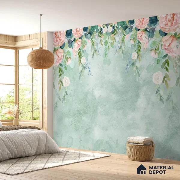 Water Color Look Hanging Floral Wallpaper for Bedrooms Indrani Series Soft Feel Artistic Design (Customised Size Wallpaper )